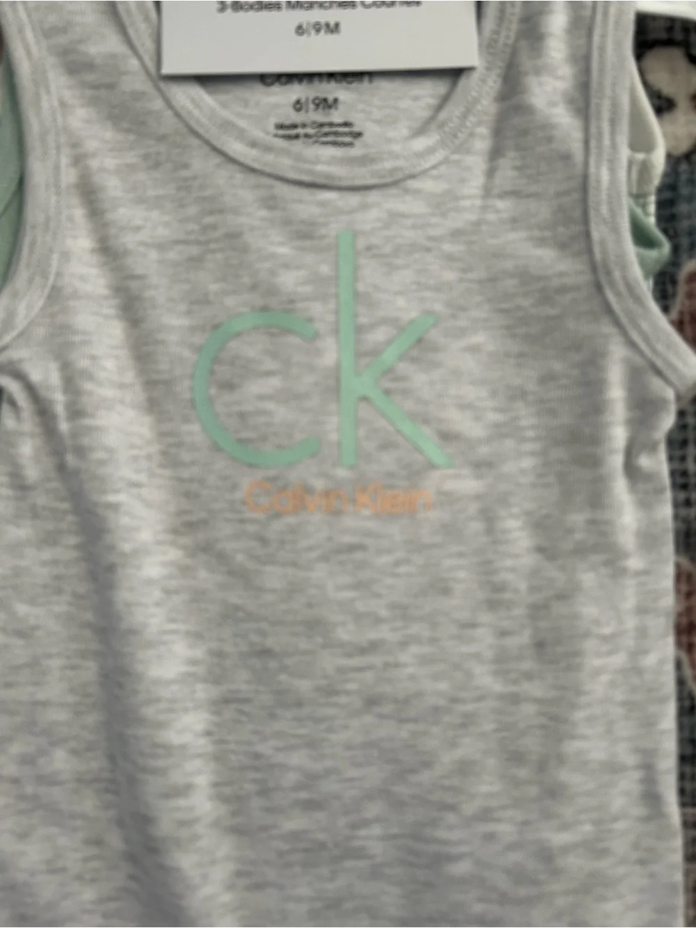 ✅ Calvin Klein Baby 3-Pack Bodysuits 6-9M NWT Gray Mint Check CK Logo